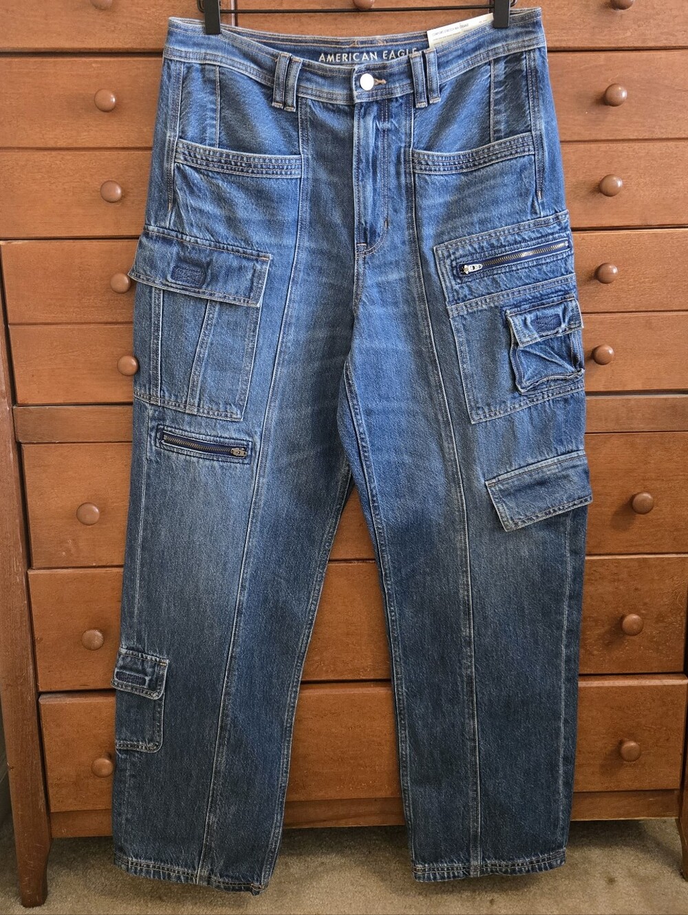 American Eagle Outfitters Blue Denim Cargo Pants - Men's Utility Trousers